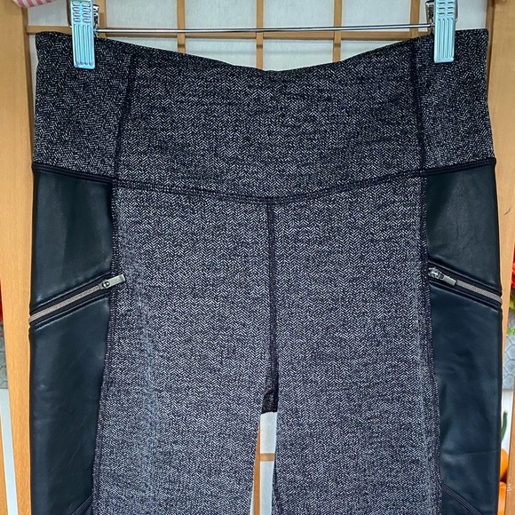 Athleta Herringbone Luxe Metro Drifter Leggings Faux Leather Accents SZ M - Picture 3 of 13